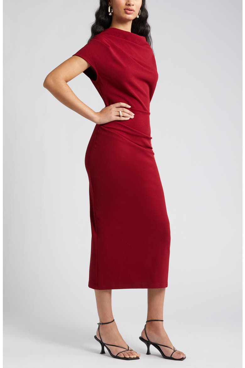 Marilyn Ruched Knit Dress, Alternate, color, BURGUNDY