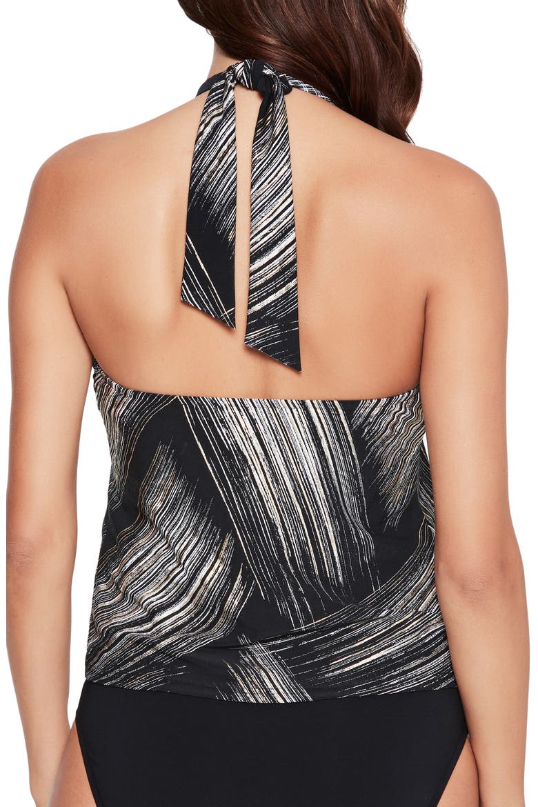 Nicole Stroke of Luck Halter Tankini Top, Alternate, color, BLACK/ GOLD