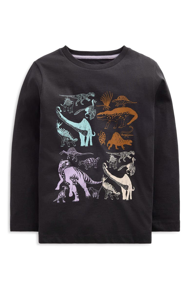 Kids' Long Sleeve Graphic T-Shirt, Main, color, SHADOW GREY DINOS