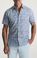 34 Heritage Palm Print Short Sleeve Cotton & Linen Button-Up Shirt