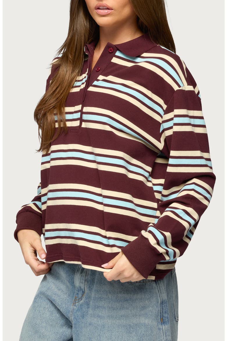 Renya Stripe Rugby Shirt, Alternate, color, BURGUNDY
