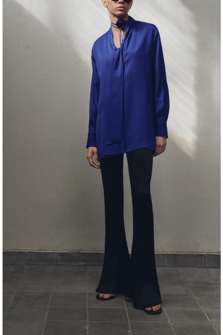 Low Rise Flare Satin Pants, Alternate, color, BLACK