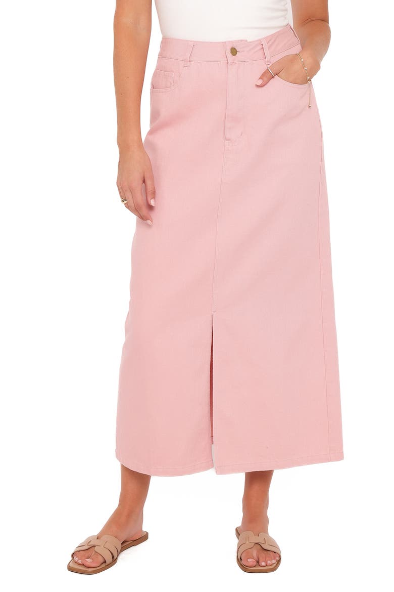 Dana Front Slit Denim Midi Skirt, Main, color, DUSTY PINK