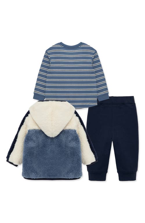 Little Me Colorblock Fleece Jacket, T-shirt & Joggers Set In Blue