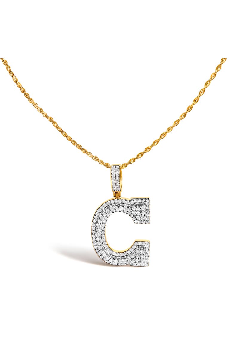 Men's 10K Yellow Gold 1 3/4 Cttw Diamond Letter C Initial Pendant Necklace, Main, color, Yellow Gold