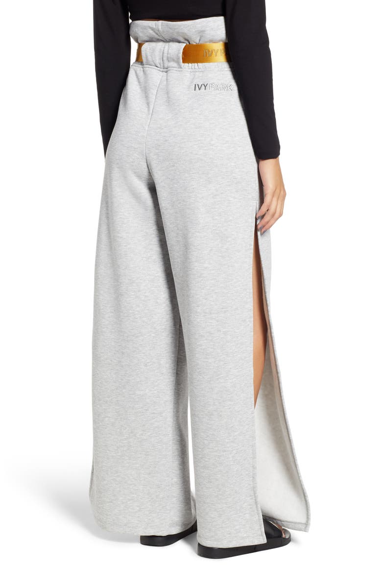 Paperbag Waist Split Leg Joggers, Alternate, color, LIGHT GREY MARL