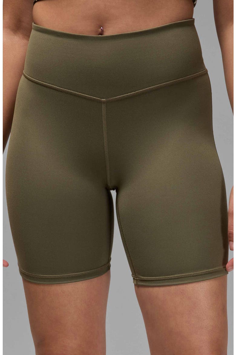 High Waist Bike Shorts, Alternate, color, MEDIUM OLIVE/ WHITE