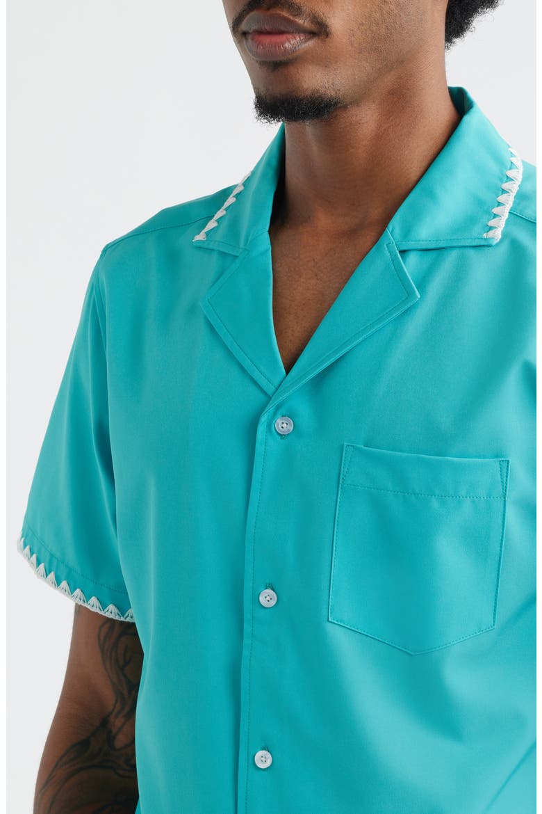 Crochet Trim Teal Camp Shirt, Main, color, TEAL
