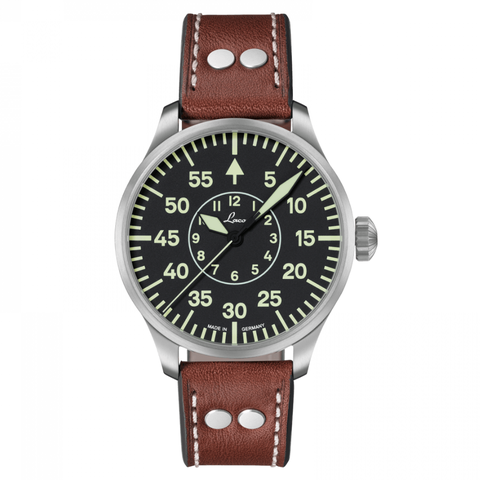 Aachen - 42mm, Black Dial, Automatic, Brown Leather Strap