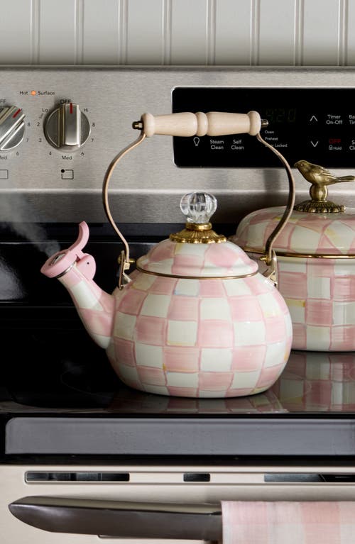 Mackenzie-childs Mackenzie Childs Rosy Check Whistling Tea Kettle In Pink