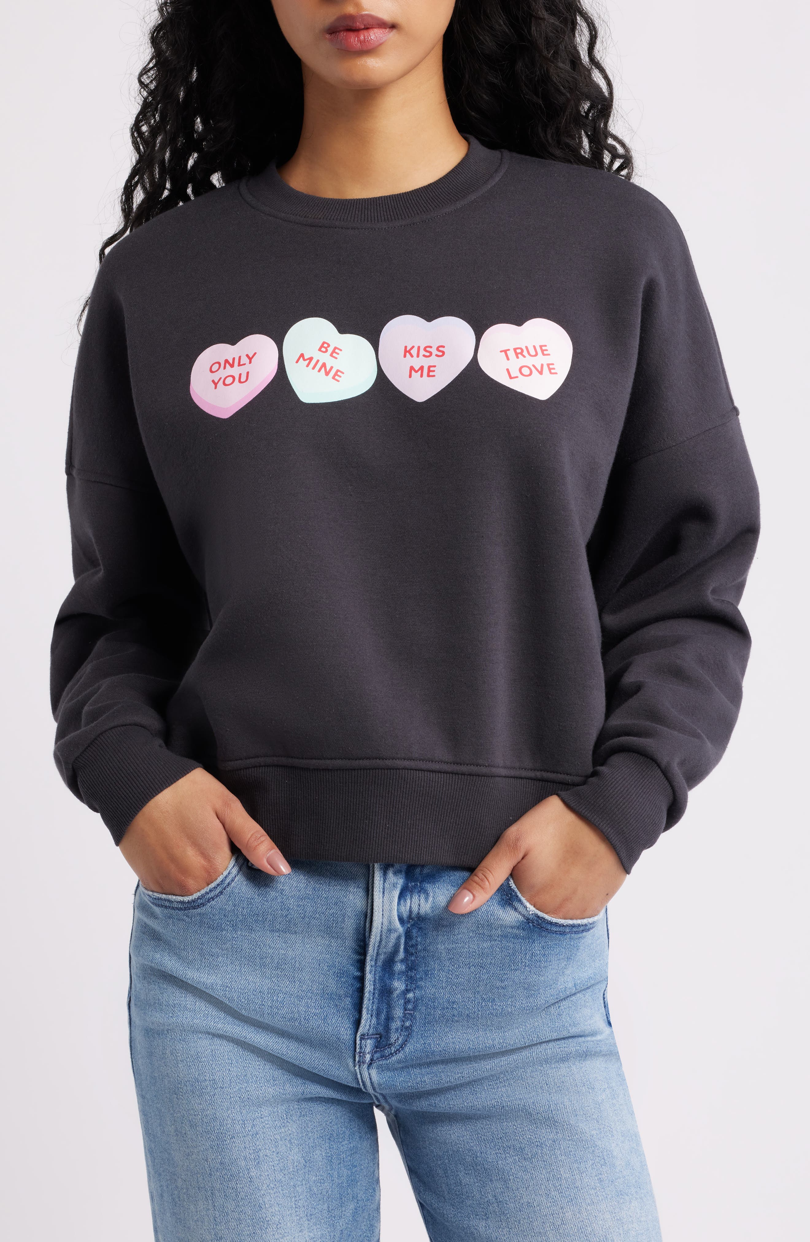 Vinyl Icons Mini Hearts Fleece Graphic Sweatshirt