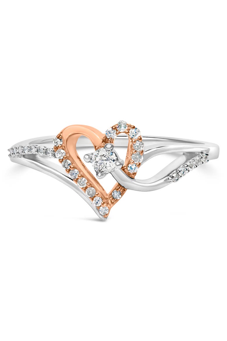 10K Rose Gold Plated Silver 1/5 Cttw Diamond Open Heart Promise Ring, Main, color, White Gold over Silver