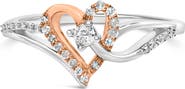 Haus of Brilliance 10K Rose Gold Plated Silver 1/5 Cttw Diamond Open Heart Promise Ring