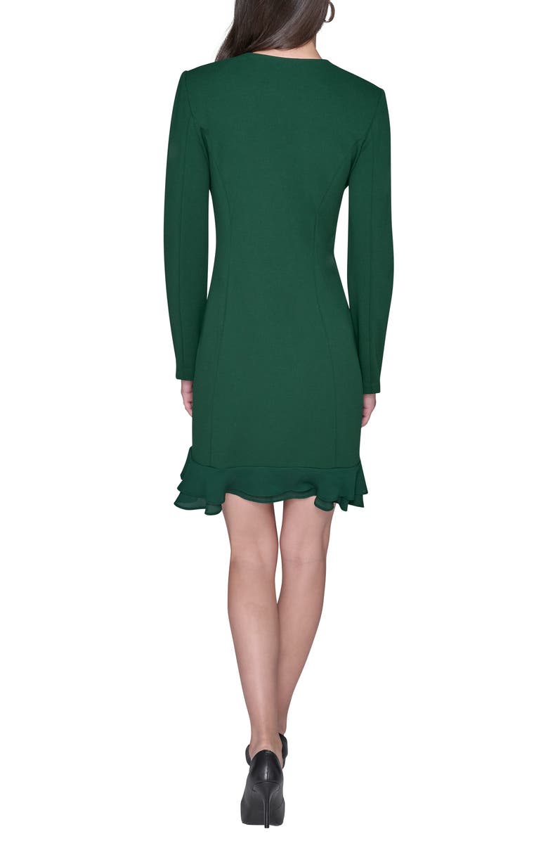 KARL LAGERFELD PARIS Ruffle Hem Scuba Crepe Dress, Alternate, color, Pine
