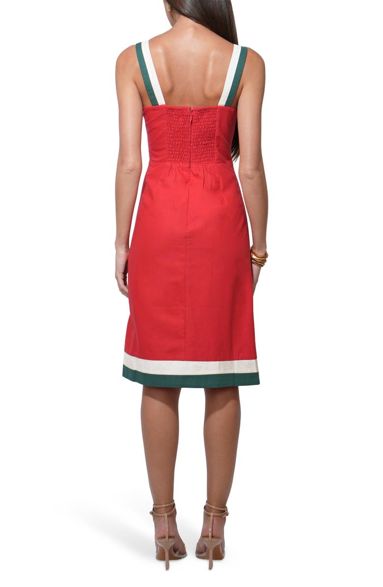 Adelyn Rae Bird of Paradise Print Cotton & Linen Midi Dress, Alternate, color, Red