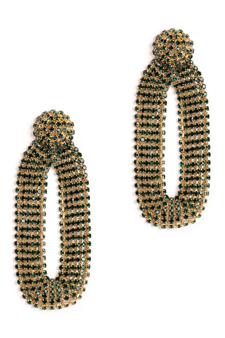 Shyna Crystal Drop Earrings, Main, color, EMERALD