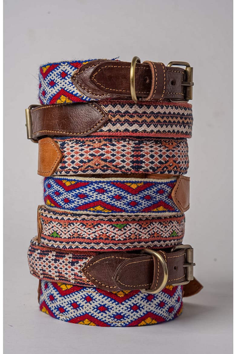 Moroccan Kilim Dog Collar and Leash, Alternate, color, Brown