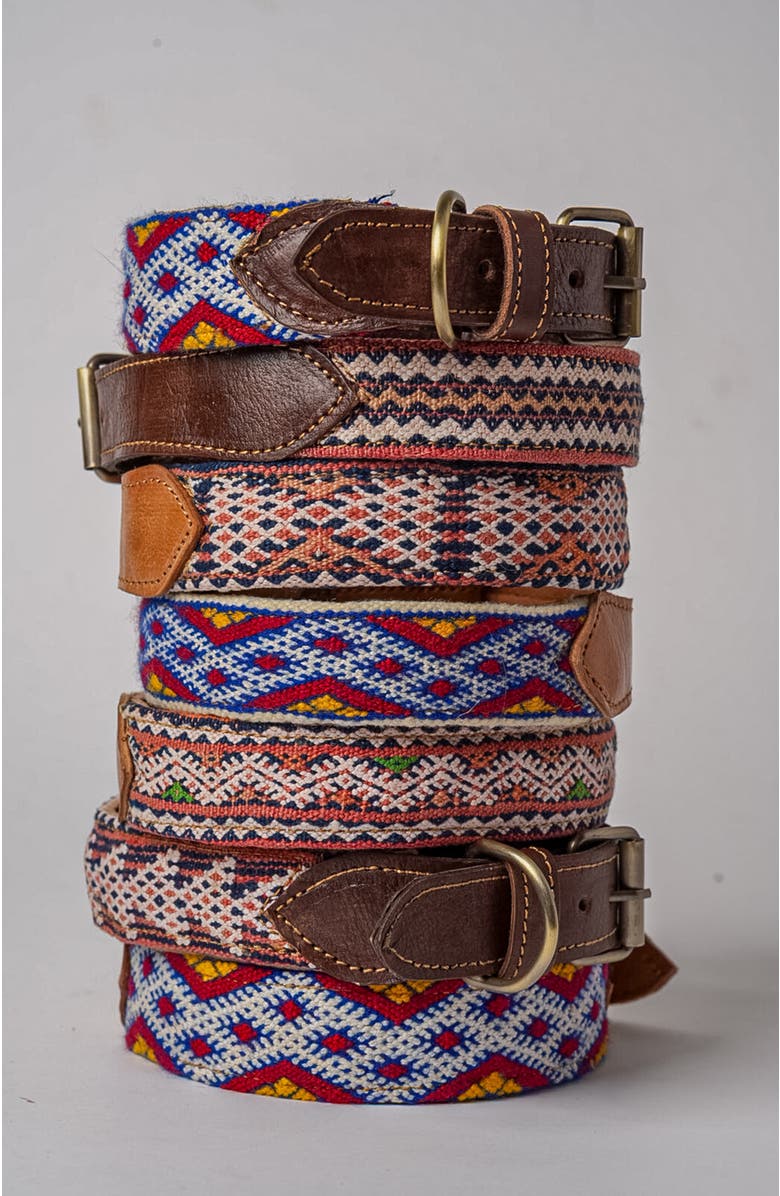 Verve Culture Moroccan Kilim Dog Collar and Leash, Alternate, color, Brown