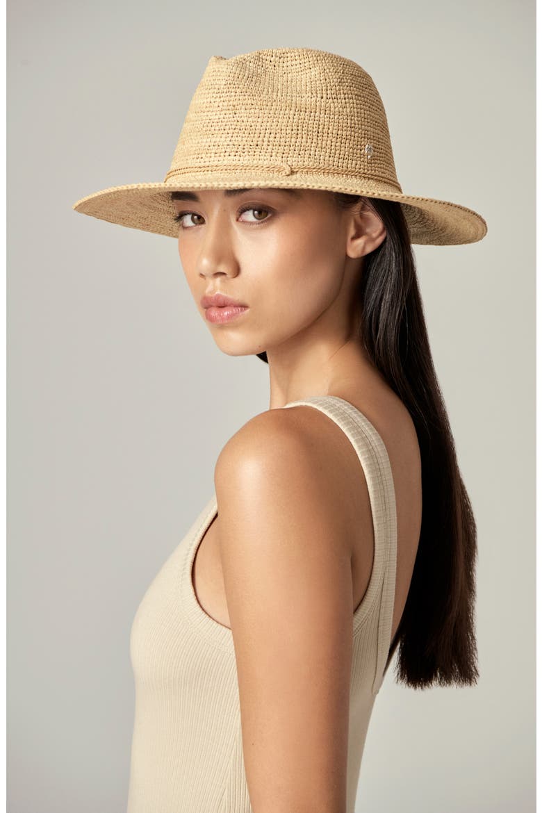 Desmonda Packable Raffia Crochet Fedora, Alternate, color, NOUGAT