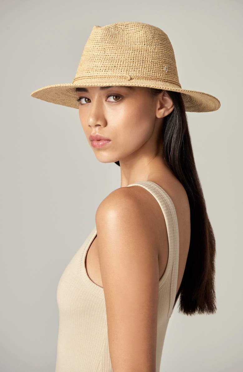 Helen Kaminski Desmonda Packable Raffia Crochet Fedora, Alternate, color, Nougat