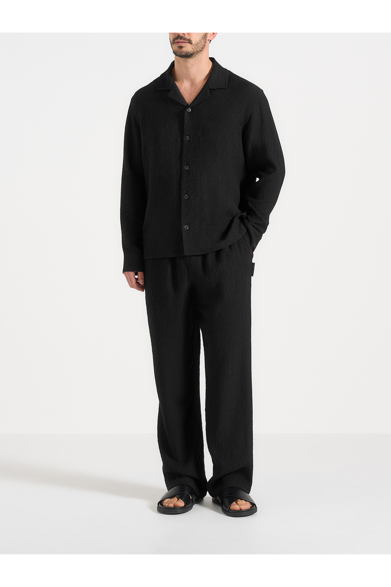 Addison Unisex Textured Relaxed Fit Trousers, Alternate, color, Black