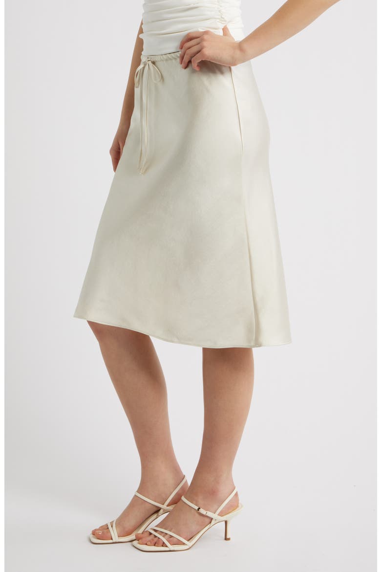 Knee Length Drawstring Satin Skirt, Alternate, color, IVORY DOVE