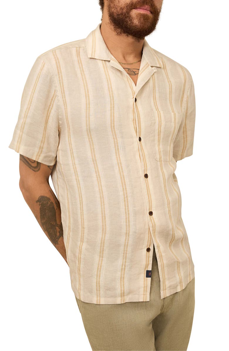 Faherty Laguna Stripe Linen Camp Shirt, Main, color, Oak Island Stripe