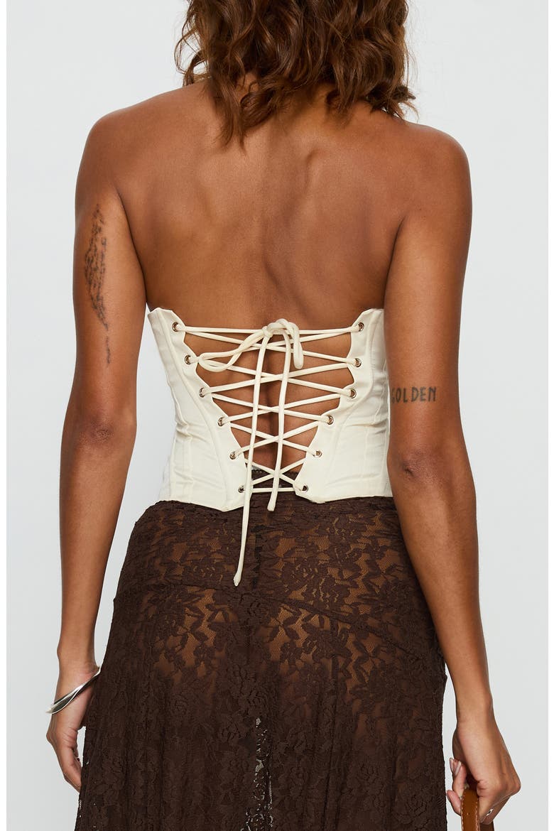 Afelia Lace-Up Strapless Corset Top, Alternate, color, WHITE