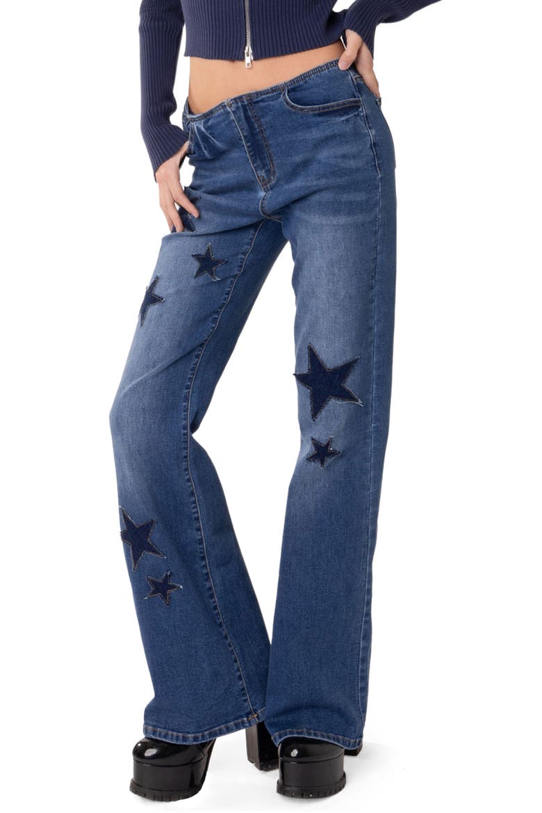 Twinkle Star Patch Flare Jeans, Main, color, BLUE