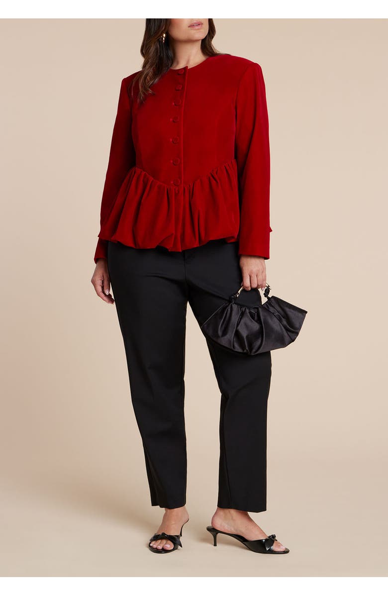 ELOQUII Velvet Peplum Bubble Hem Jacket, Alternate, color,