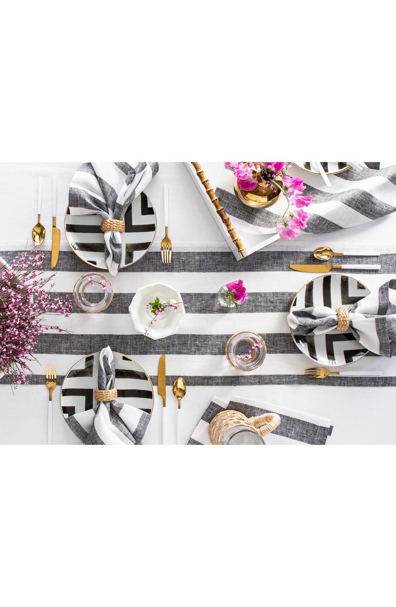 Solino Home Linen Table Runner for Dining Table, Holiday and Everyday Table Decor - Cabana Stripe, Alternate, color, Black And White
