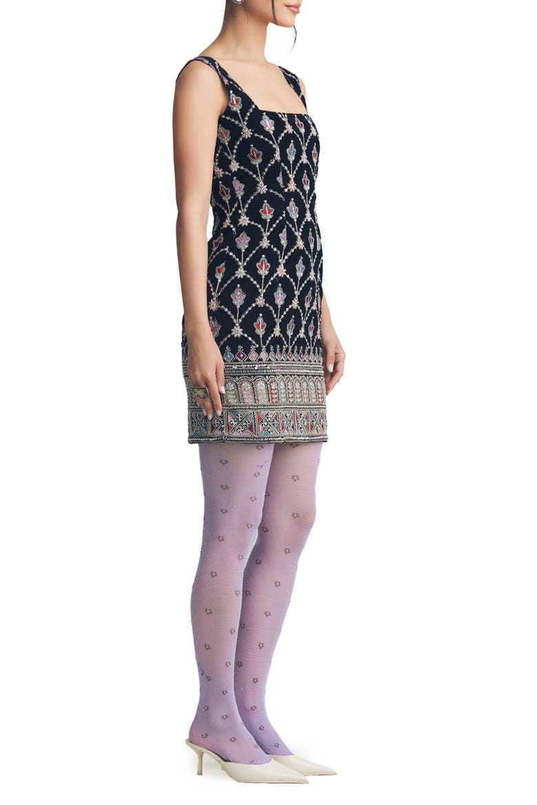 Sarina Sleeveless Embroidered Minidress, Alternate, color, BLACK