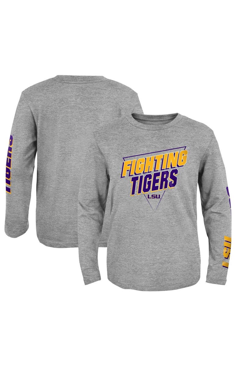 Outerstuff Youth Heather Gray LSU Tigers 2-Hit For My Team Long Sleeve T-Shirt, Main, color,
