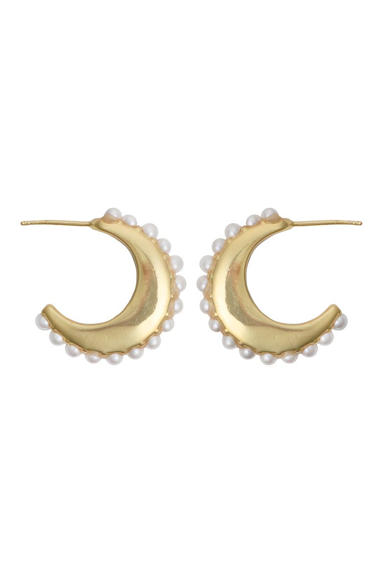 Faux Pearl Hoop Earrings, Main, color, WHITE