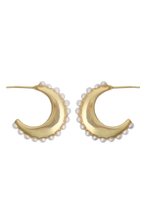 Faux Pearl Hoop Earrings