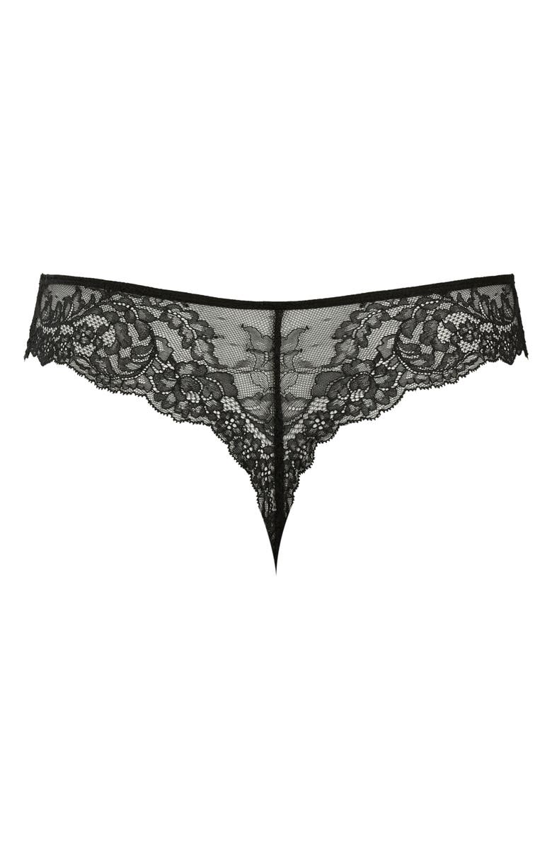 Panache Ana Lace Trim Thong, Alternate, color, Black