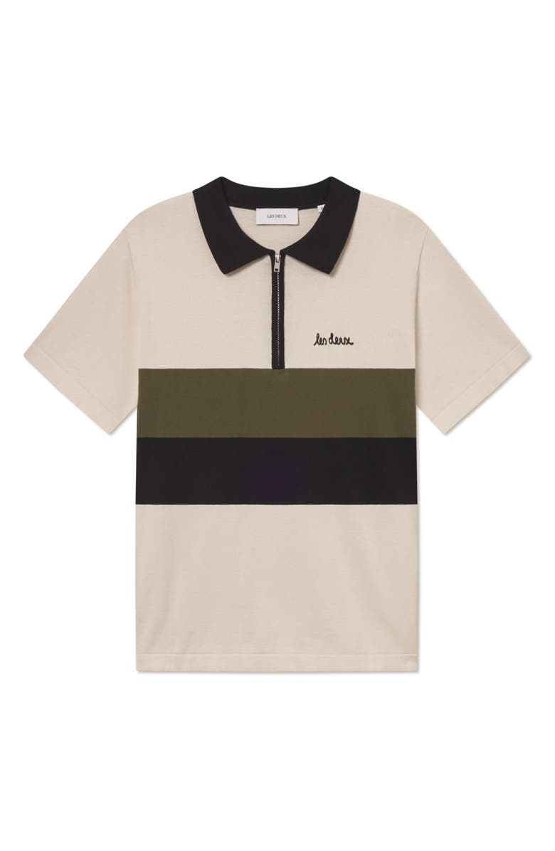 Les Deux Raul Colorblock Stripe Zip Polo, Alternate, color, Ivory