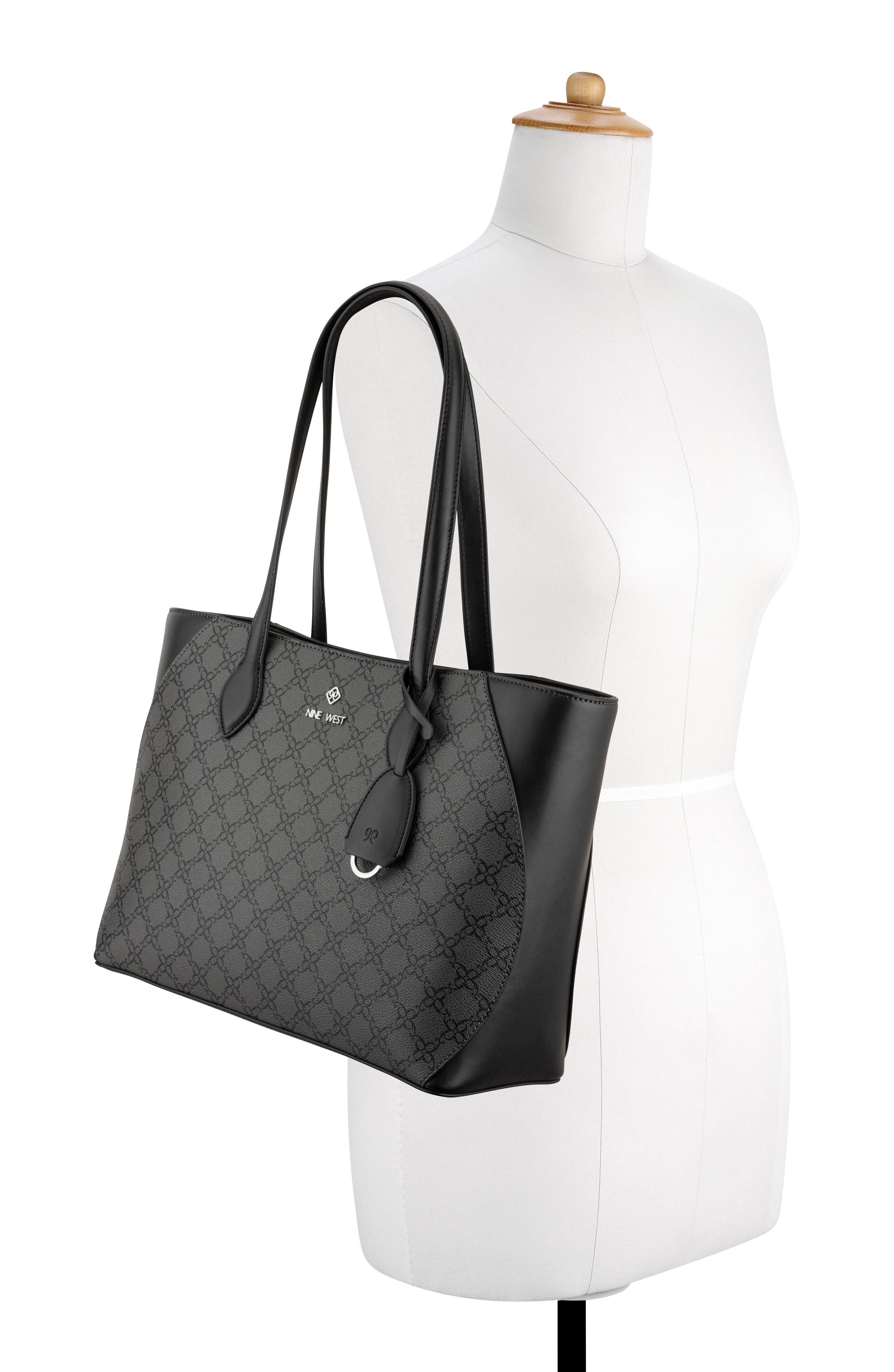 Nine West Cheryth Tote Bag, Alternate, color, Jet Black Logo