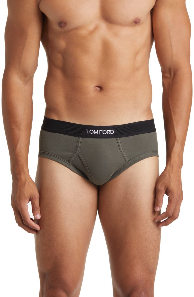 TOM FORD Cotton Stretch Jersey Briefs, Main, color, 302 Military Green
