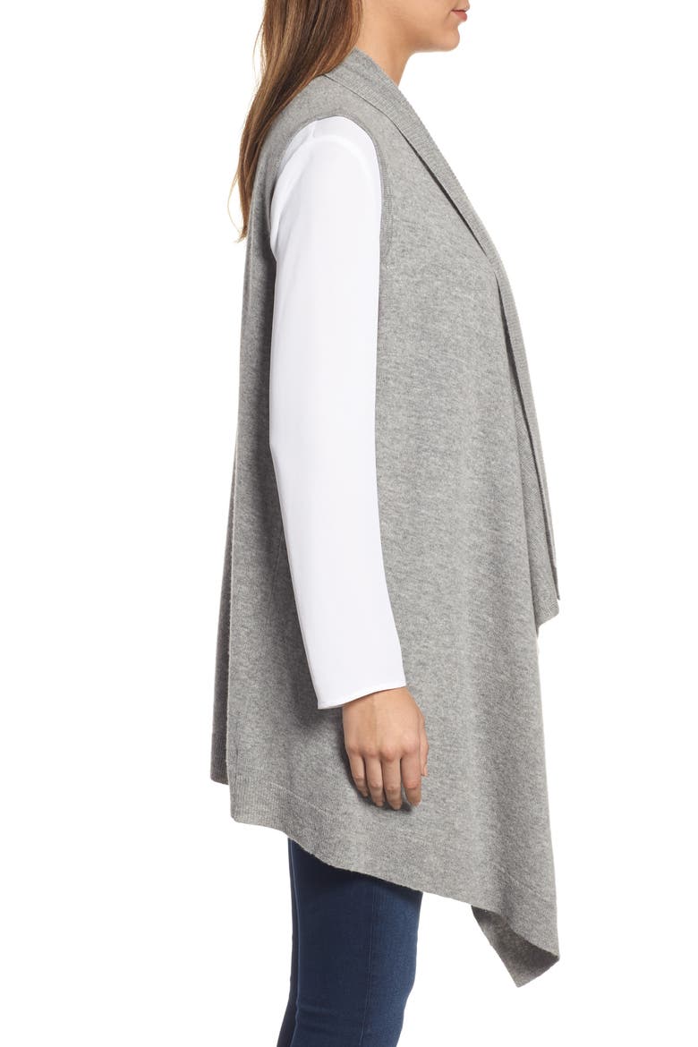 Wool & Cashmere Drape Front Sweater Vest, Alternate, color, HEATHER GREY