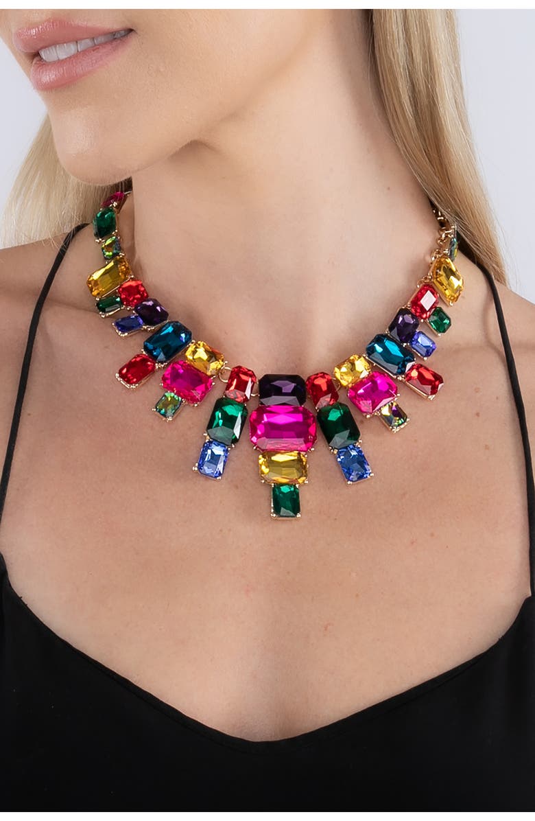 EYE CANDY LOS ANGELES Jamie Rainbow Crystal Statement Necklace, Alternate, color, Pink