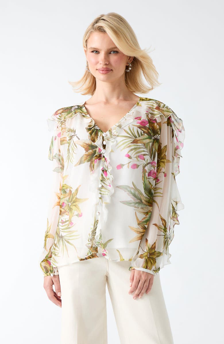 Marciano Hassana Ruffle Floral Print Top, Alternate, color, White Multi
