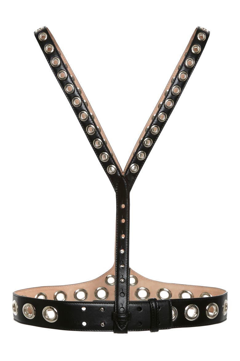The V Eyelet Leather Harness, Alternate, color, BLACK