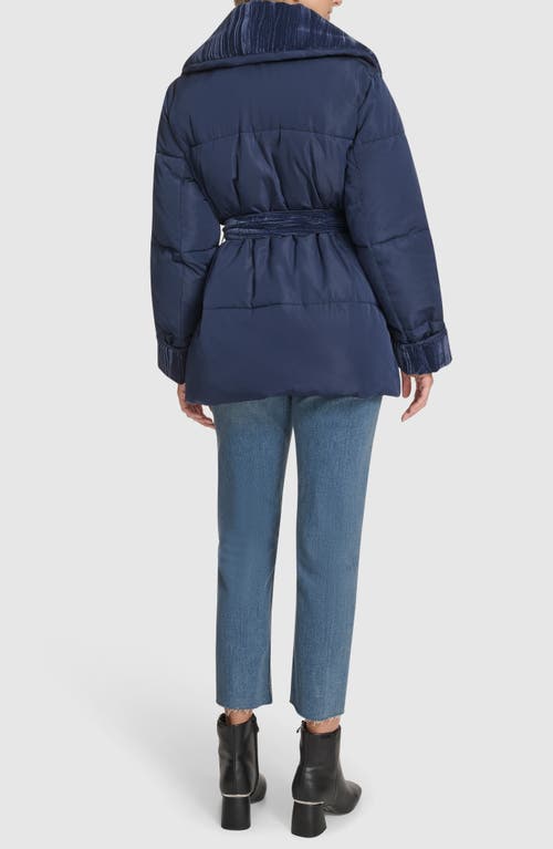 Andrew Marc Emerson Velvet Lined Puffer Coat In Blue