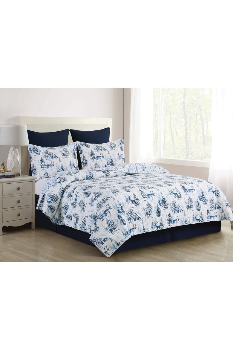 Frasier Cotton Quilt Set  - Reversible and Machine Washable, Alternate, color, Blue
