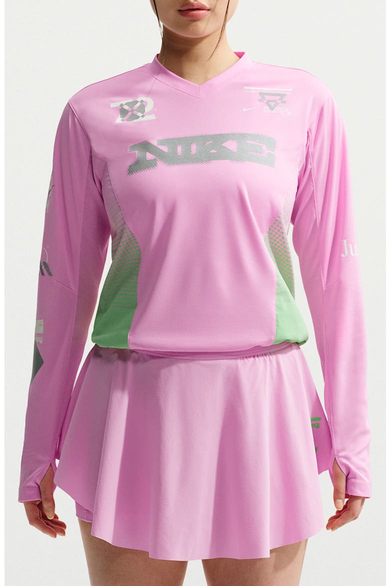 Graphic Long Sleeve Performance T-Shirt, Main, color, PINK RISE/ ILLUSION GREEN