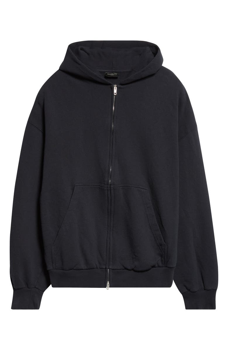Balenciaga Flipped Uni Logo Embroidered Cotton Fleece Zip-Up Hoodie, Alternate, color,