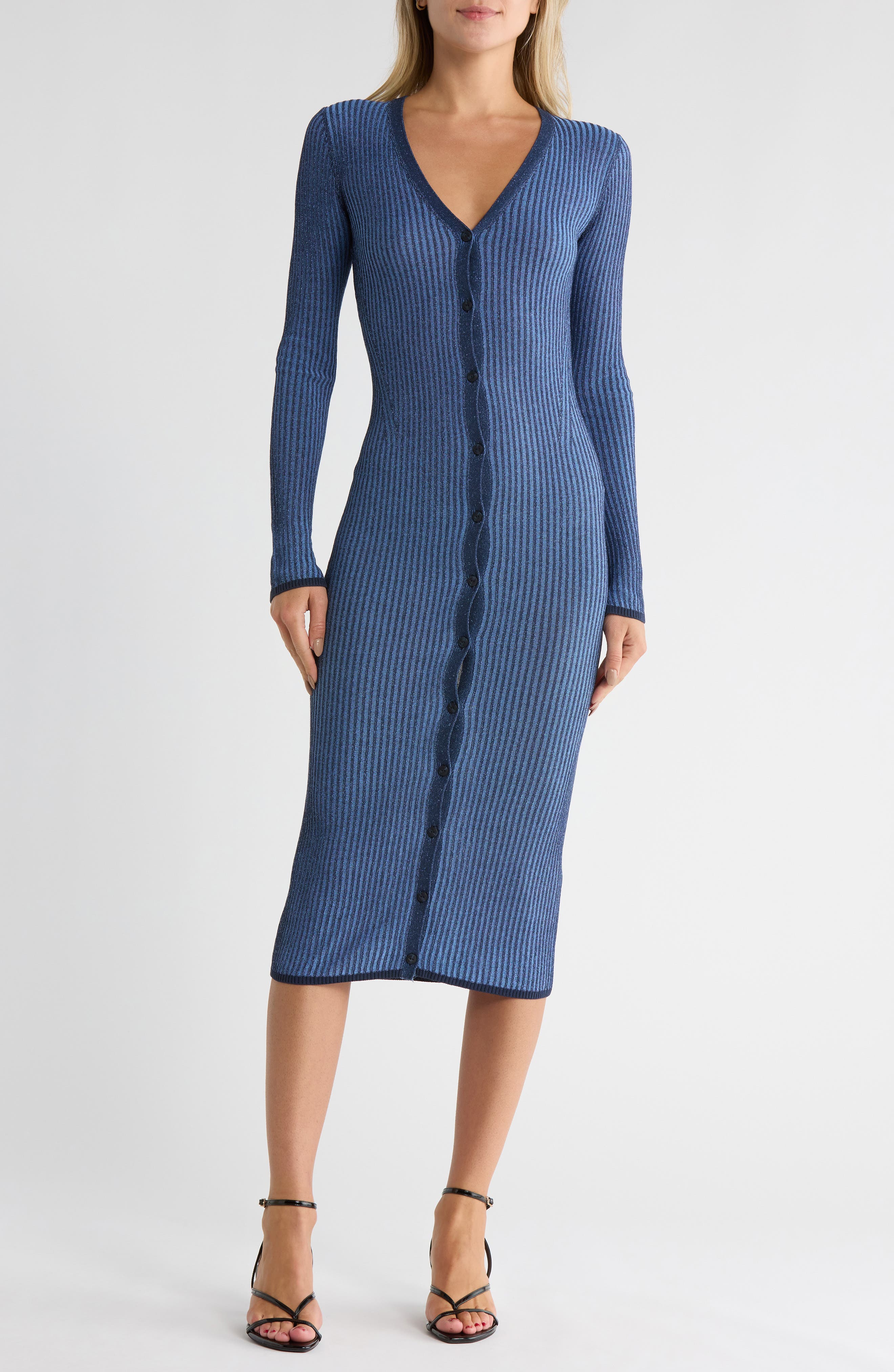 rag & bone Alexis Long Sleeve Ribbed Button-Up Sweater Dress