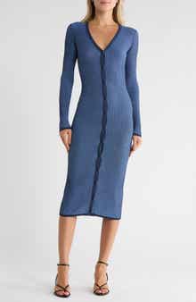 rag & bone Alexis Long Sleeve Ribbed Button-Up Sweater Dress