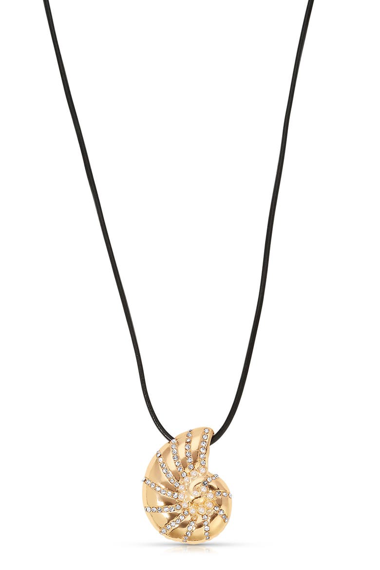 Swirl Shell Pendant Cord Necklace, Alternate, color, GOLD/ BLACK